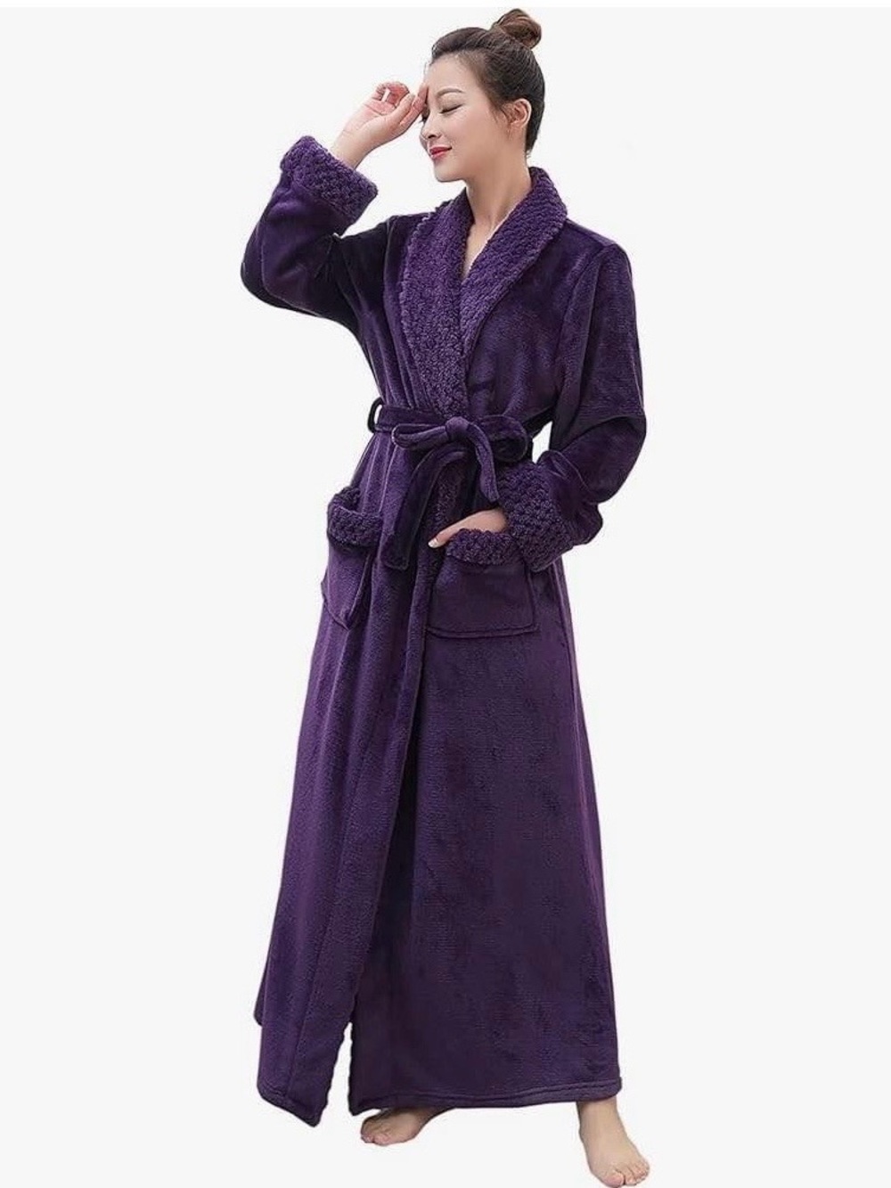 Plush Long Wrap Robe for Women - Purple